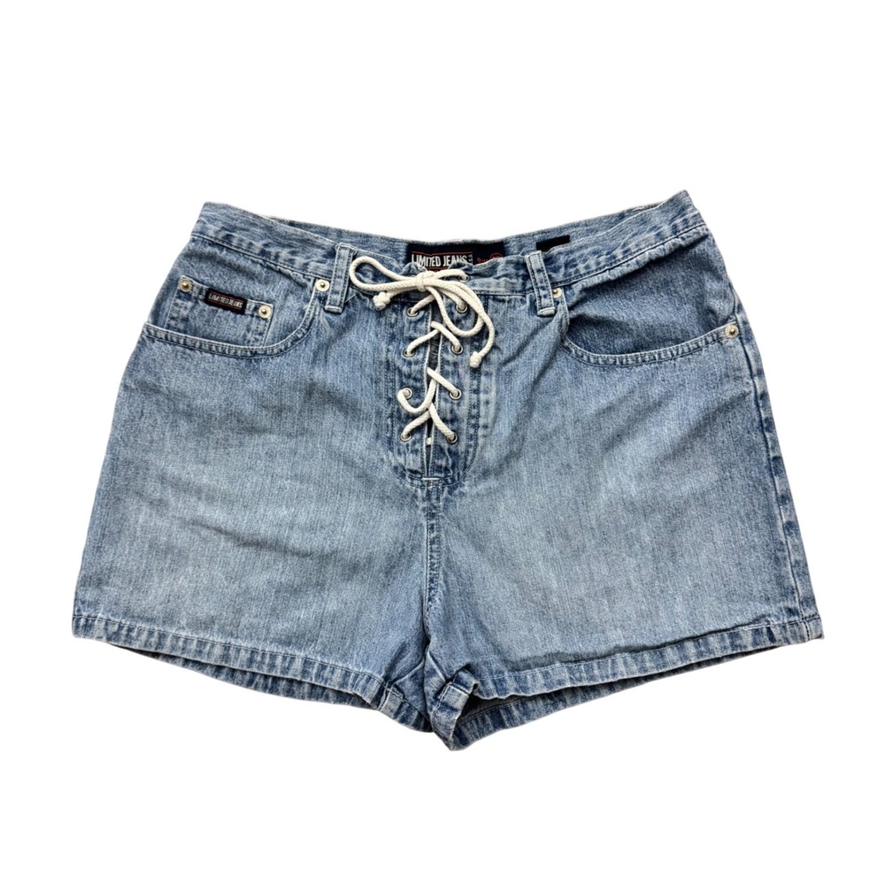 Vintage Limited Jeans Lace Up Front Denim Shorts Light Wash Blue Cotton Size 8